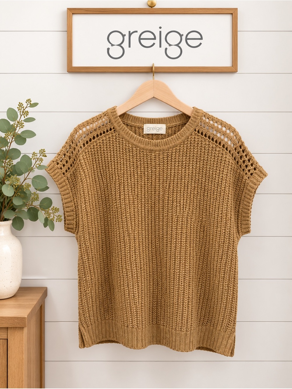 GREIGE | Textured Open-Knit Sweater | Size M
